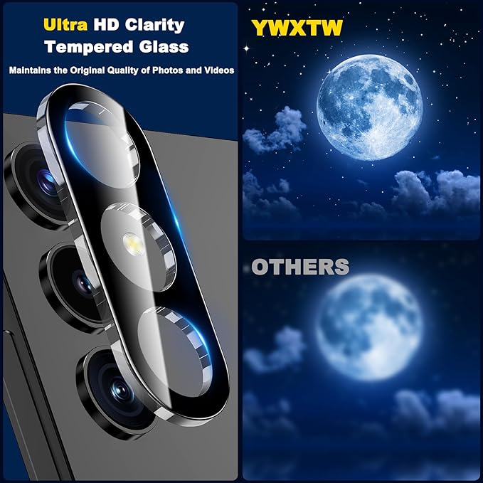 YWXTW 3 Pack Camera Lens Protector for Samsung Galaxy S25 6.2 Inch, 9H Tempered Glass Ultra HD [No Impact on Night Shots] S25 Lens Protector, Anti-Scratch No Bubbles
