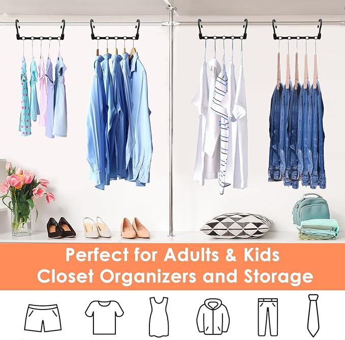 Closet Organizers and Storage, Magic Space Saving Hangers, College Dorm Room Essentials for Girls, Sturdy Cascading Hanger with 5 Holes for Heavy Clothes, Bedroom Home Organization Essentials, 12 Pack