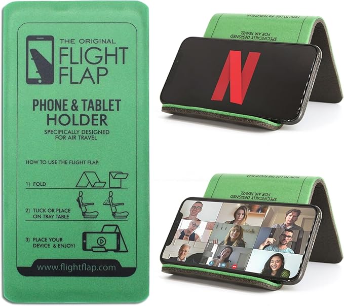 Airplane Phone Holder, Flexible Cell Phone Holder, Folding Cellphone Stand for Desk, Bed, Office, Treadmill - Airplane Gadgets for Long Travel Accessories - Plane Essentials (Green)
