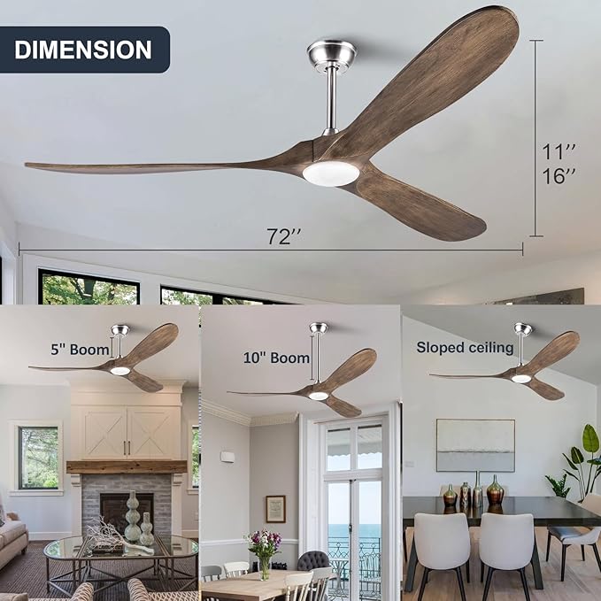 72 Inch Outdoor Ceiling Fan with Remote, Large Ceiling Fans with Lights, Noiseless Reversible DC Motor 6 Speeds Timing Farmhouse Ceiling Fan for Paitios Waterproof Gazebo Office Bedroom
