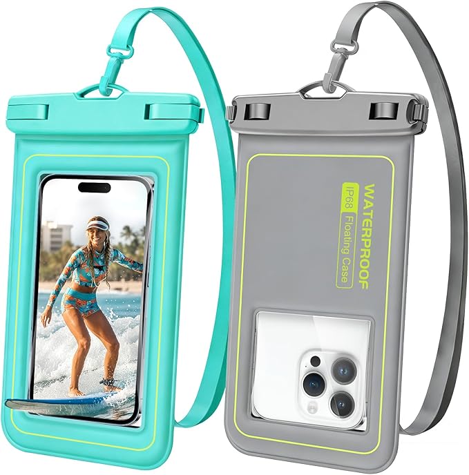 Floating Waterproof Phone Pouch, 2 Pack IP68 Waterproof Phone Case for iPhone 17 16 15 Pro Max Galaxy S25 S24 Ultra Up to 7", Cellphone Dry Bags Beach Cruise Essentials with Lanyard