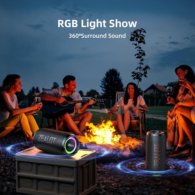 ZEALOT Portable Bluetooth Speaker,80W Peak(60W) Booming Sound Speakers with LED Light,Bluetooth 5.3, Loud Speaker for Home,Party,Camping,Beach,Gifts(Black)