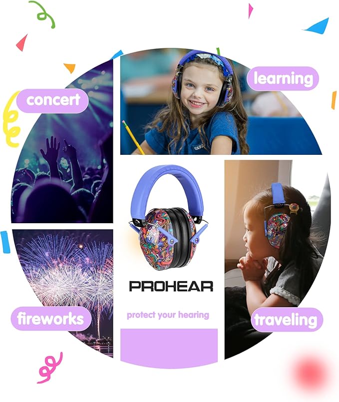 PROHEAR 032 Kids Ear Protection, NRR 25dB Childrens Earmuffs, Adjustable Headband Safety Ear Muffs for Sports Events, Concerts, Airports - Black