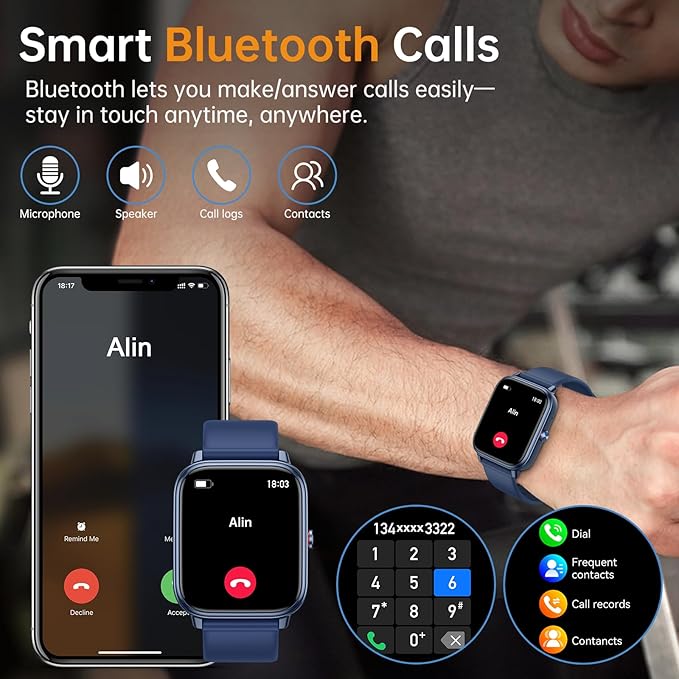 Smart Watch for Men Women, Fitness Tracker (Answer/Make Call), 1000 mAh Battery, 120+ Sport Modes, Step Counter/Sleep Monitor Fitness Watch, Smartwatch for Android/iPhone (Blue)