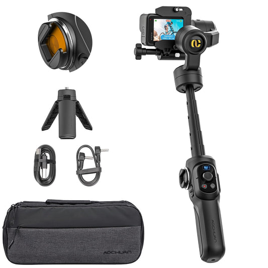 Gimbal Stabilizer for Sport Camera, 3-axis Handheld Stabilizer for GoPro Hero 12/11/10/9/8, w/Built-in 19cm Extension Rod for Action Camera Video Recording, AOCHUAN Smart G1