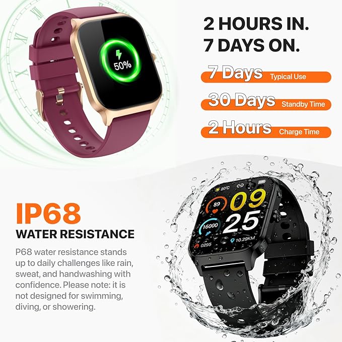 Smart Watch for Women Men,(Answer/Make Call) 1.83'' HD Fitness Activity Tracker Smartwatch for Android iPhone iOS Compatible,IP68 Waterproof Step Counter with Sleep Monitor (Modern, Wine Red, 1.83)