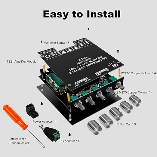 50W+50W+100W Amplifier Board with Treble and Bass Control, Bluetooth 5.0 HiFi 2.1 Channel Subwoofer Stereo Amplifier Board, Dual TPA3116D2 Chip BT and AUX Inputs for DIY Wireless Speakers (ZK-TB21)