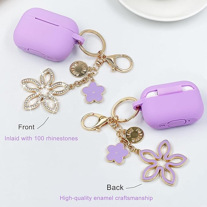 Compatible with AirPods Pro 2nd Generation Case with Cleaner Kit, Silicone Protective Case for Apple AirPod Pro 2nd/1st Earbuds Wireless Charging Cases with Bling Keychain (Light Purple)