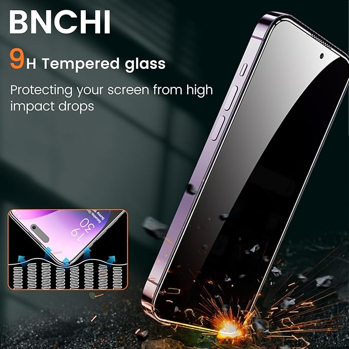 BNCHI 3 Pack for iPhone 14 Pro Max Privacy Screen Protector + 3 Pack Camera Lens Protector, Shatterproof Premium Tempered Glass, Auto-Dust Removal, 28°Anti Spy, 9H Full Coverage Tempered Glass Film