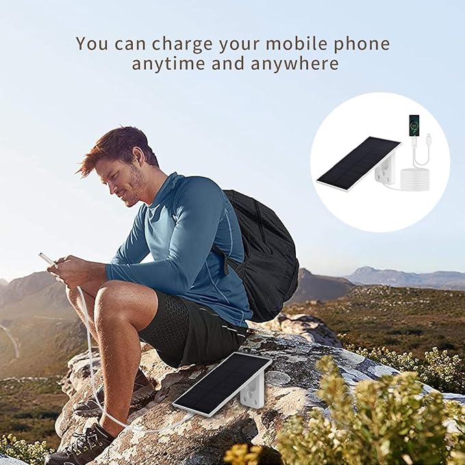 3W 5V Portable Waterproof Solar Panel with 6 FT Micro USB and Type-C Adjustable Bracket for Outdoor Ring Security Camera, Rechargeable Battery Powered Camera and Phone Charging and Hunting Camera