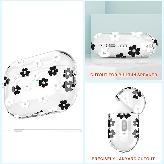 Maxjoy for AirPods Pro 2nd Generation Case, Clear AirPods Pro 2 Case for Women Girly Cute Protective AirPod Pro 2 Cover with Keychain Strap for AirPod Pro 2nd Gen Cover 2023/2022, Floral