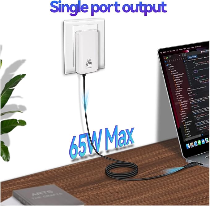 65W Slim GaN USB C Charger Block, Foladable Fast Travel Charger with UK/EU/AU 3 Plugs, 2-Port International Power Adapter for MacBook Air/Pro, iPhone 17/16/15, iPad, Galaxy S25/S24, (2026 New)