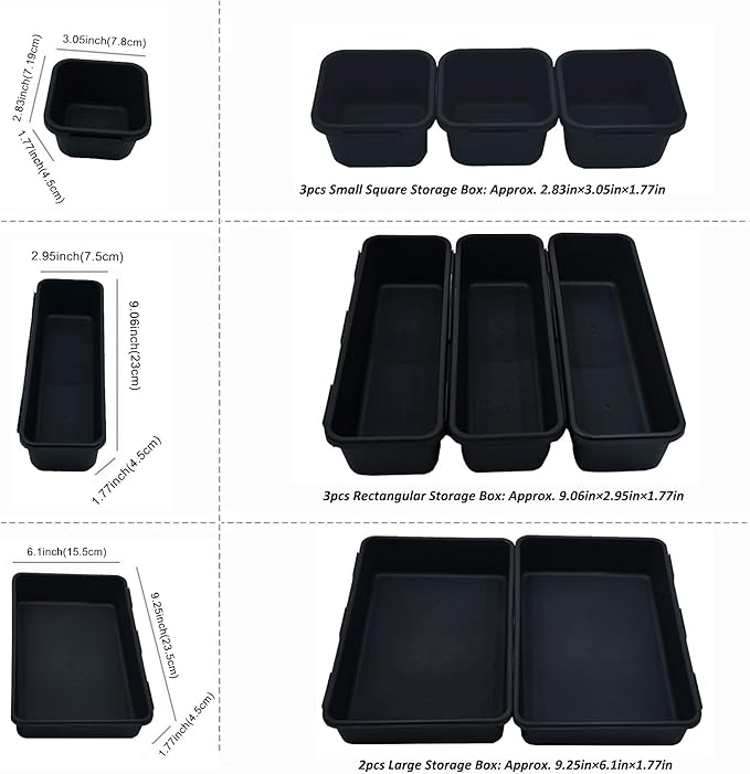 U-KIME Desktop Storage Box ,Tabletop Clutter Organizers For Cosmetics, Stationery, Kitchen Utensils, Office Supplies & Small Items(Black / 8-Piece set)