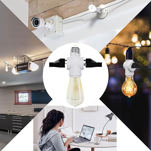 Light Socket Adapter, Convert E26 Light Socket to 3-Prong Outlet Adapter and Light Bulb Socket, 1 Pack(White)