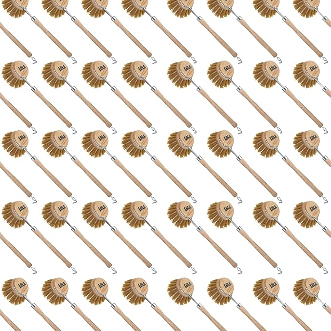 LOLA -The Original - Dishwashing & Vegetable Brush, 144 Pack, Hardwood w/Poly Fiber Bristles, Reusable, Sustainable, Has EZ-Grip Handle
