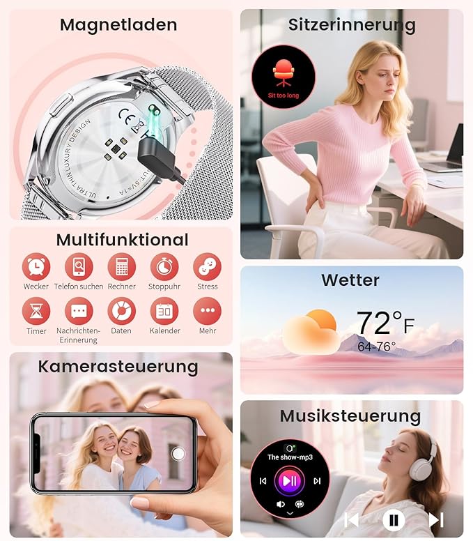 LIGE Smart Watch for Women, 1.43" AMOLED Screen Smartwatch with Answer/Make Call for iPhone/Android/Samsung,Fitness Tracker with 120+ Sport Modes, Sleep/Health Monitor, IP68 Waterproof,2 Bands,Silver