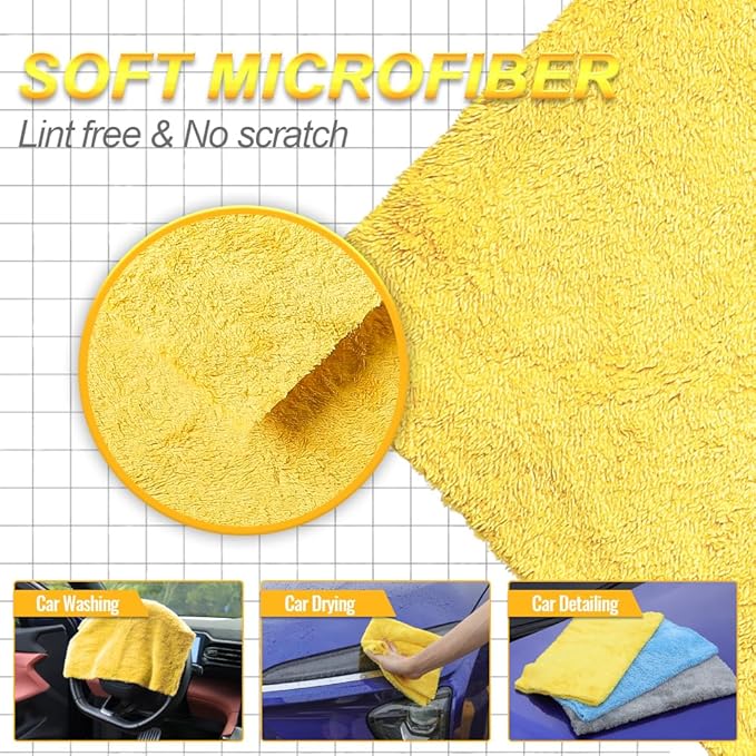 Microfiber Hand Towels,Upgraded 450gsm Ultra-Thick,Washcloths for Car and Home Polishing Washing & Detailing,Car Cleaning Interior Rags 16"x16"|Yellow 6-Pack