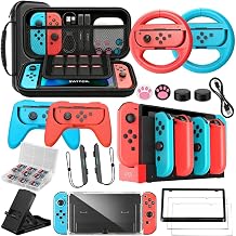 Accessories Bundle for Nintendo Switch 1/OLED, OUNFNOE 19-IN-1 Kits for Switch OLED Accessories, Carrying Case, Controller Charging Dock, Joy-Con Thumb Grips, Tempered Screen Protector, Steering Wheels for Mario Kart, Protective Console Cover - Image 1