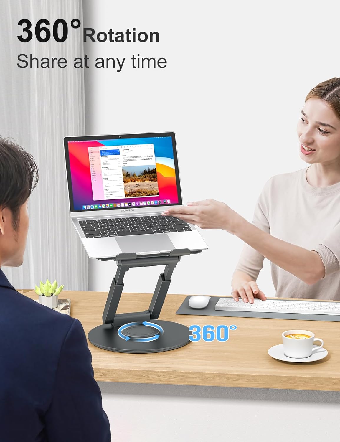 Telescopic Laptop Stand with 360° Swivel Base – Sit-to-Stand, Height Adjustable, Compatible with MacBook & All 10–17" Laptops | Techloop Living