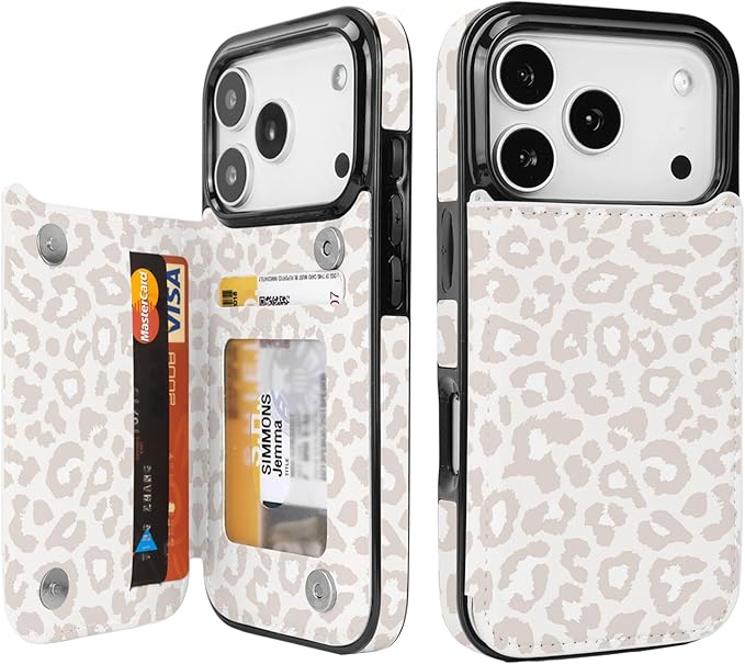 uCOLOR for iPhone 17 Pro Wallet Case with Card Holder PU Leather RFID Blocking Design iPhone 17 Pro flip case for Women Men Magnetic Clasp Kickstand Design 6.3 inch (Beige Leopard)