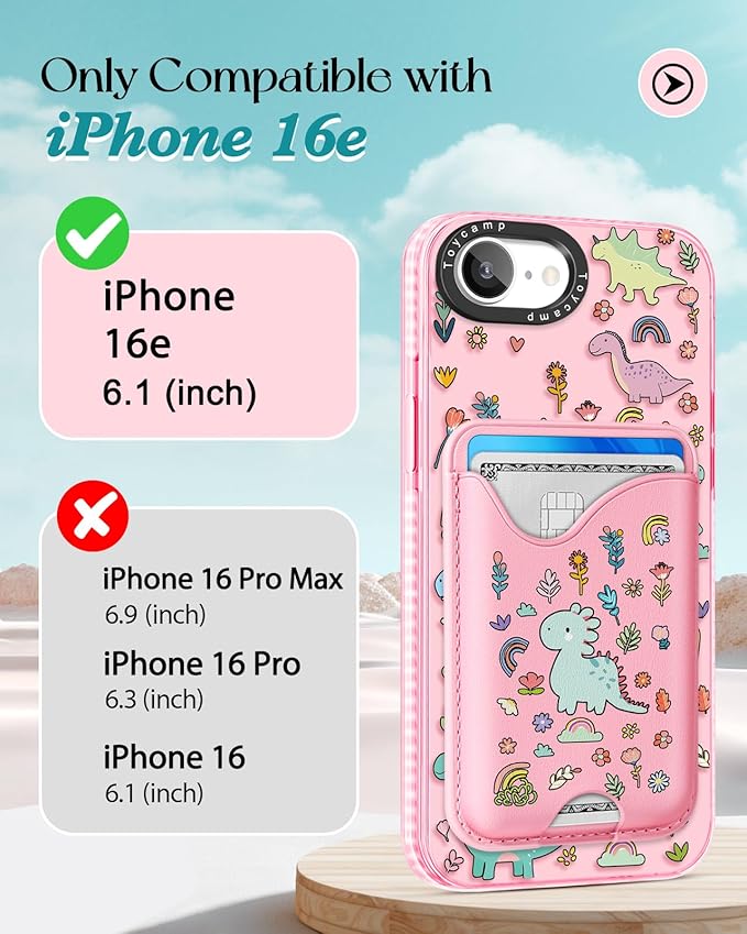 Toycamp for iPhone 16e Case 6.1 Inch - Compatible with Magsafe Credit Card Holder Wallet Magnetic Cute Women Teen Girls Kawaii Girly Unique Animal Design Phone Cover for iPhone 16e