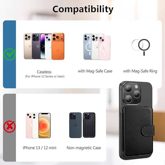 TopMade for Magsafe Wallet, Strongest Magnetic Card Holder for iPhone 17/16/15/14/13/12 Series, Slim Magnetic Phone Wallet, 4 Cards Holder, Vegan Leather, RFID Blocking, Open ID Window, Black