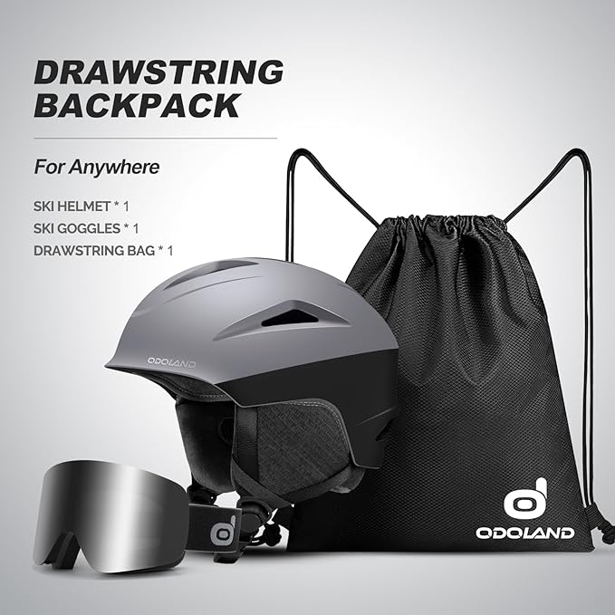 Odoland Ski Helmet, Snowboard Helmet with Ski Goggles for Adults and Youth, Audio Compatible, Shockproof, Windproof, Safety Snow Sports Helmet and Protective Glasses for Men Women