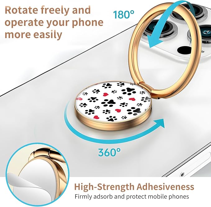Cell Phone Ring Holder, Cute Metal Phone Grip Stand Finger Ring Kickstand, Flexible 360°Rotation Phone Tablet Case Accessories Compatible with Most Phones Cute Dog Paws
