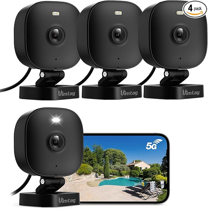 VIMTAG 4MP Outdoor Cameras for Home Security, 2.4G/5G Security Camera with Color Night Vision, Motion Activated Spotlight/Siren, IP66, 2-Way Audio, Support Cloud/Card(not Include), Wired, 4 Pcs