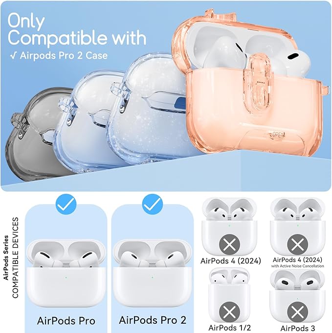 Clear Case for Airpods Pro 2 Case Cover with Safety Lock,Soft TPU Cover with Phone Stand & Cleaning Kit,Cute Bling Keychain for Women Girls-Desert Gold