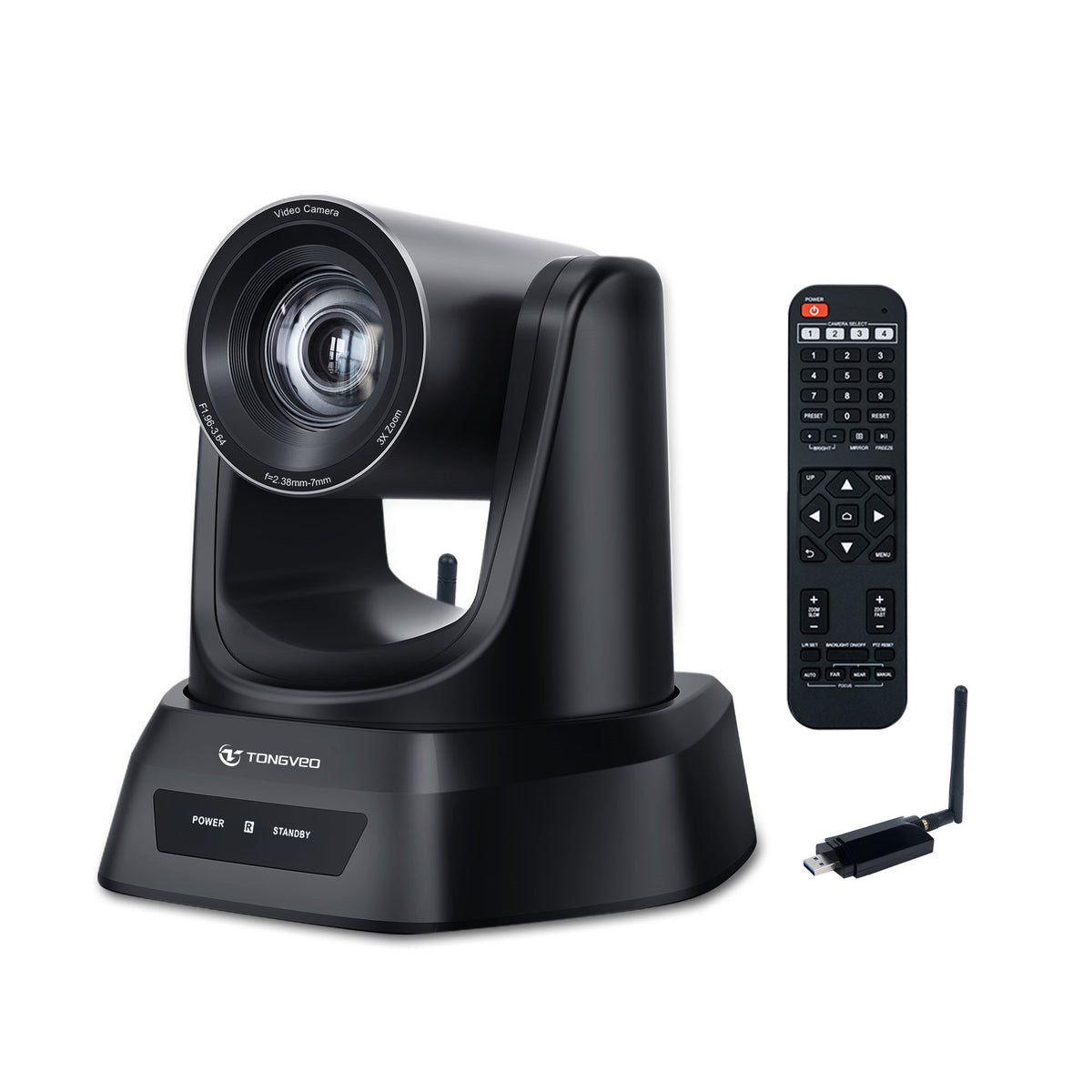 TONGVEO Wireless AI PTZ Camera with Auto-Tracking: Built-in 5.8GHz Receiver for Cable-Free Setup, 1080P 60fps 3X Zoom Conference Camera for Church Services, Online Classes & Hybrid Meetings