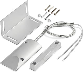 Garage Door Magnetic Contact Sensor, Wired NC, with 15 in Armored Cable