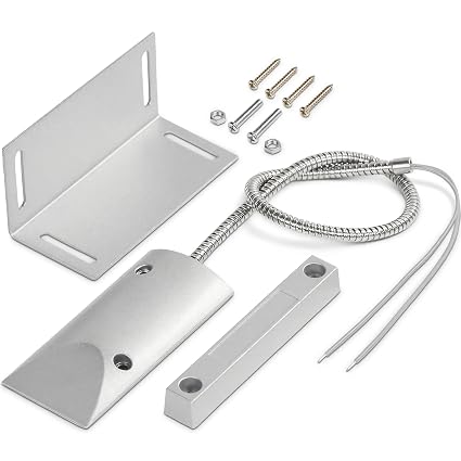 Garage Door Magnetic Contact Sensor, Wired NC, with 15 in Armored Cable