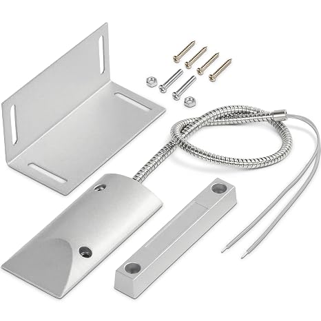 Garage Door Magnetic Contact Sensor, Wired NC, with 15 in Armored Cable