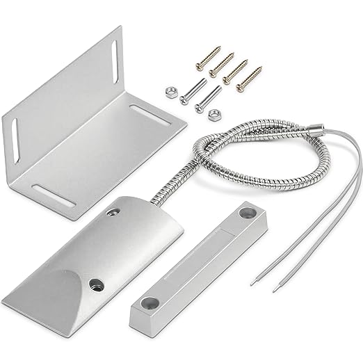 Garage Door Magnetic Contact Sensor, Wired NC, with 15 in Armored Cable