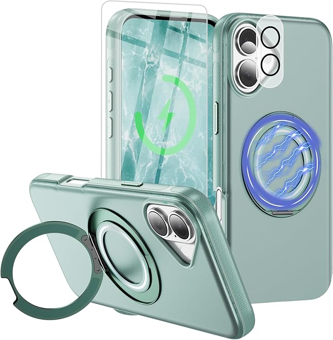for iPhone 17 Case [Compatible with Magsafe] [15 FT Military Grade Drop Protection] with Screen Protector & Lens Protector,Shockproof Kickstand Phone Case for iPhone 17 (Green)