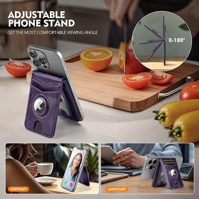 Compatible with Magsafe Case with RFID Blocking Card Holder AirTag pocket for iPhone 17/16/15/14/13/12 Pro/Pro Max/PlusSeries,Not Fit iPhone Mini,Purple