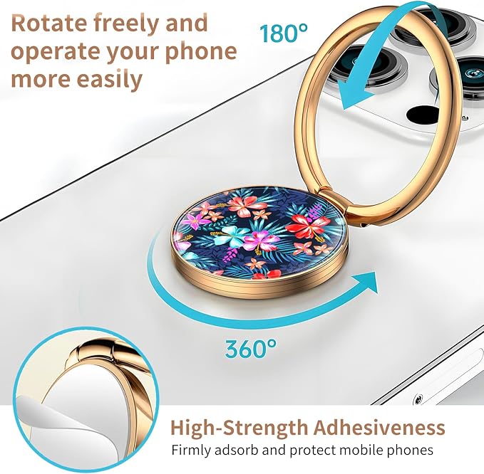 Cell Phone Ring Holder, Cute Metal Phone Grip Stand Finger Ring Kickstand, Flexible 360°Rotation Phone Tablet Case Accessories Compatible with Most Phones Luxury Purple Flowers