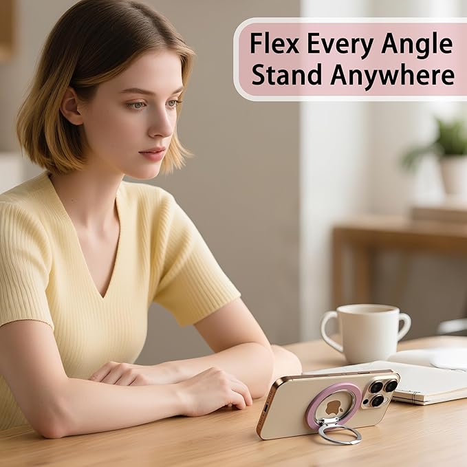 Magnetic Phone Grip Holder for Magsafe Phone Grip iPhones with Magnetic Phone Ring Kickstand,360 Adjustable Phone Holder for Hand and Phone Ring Holder Grip for Videos, Travel, Workout,Pink
