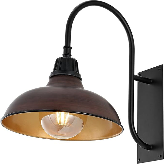 JONATHAN Y JYL7614G Stanley 12.25" 1-Light Farmhouse Industrial Indoor/Outdoor Iron LED Gooseneck Arm Outdoor Sconce Metal Bowl Shade Vintage Cottage Rustic Porch Patio Yard Barn, Wood Finish/Copper