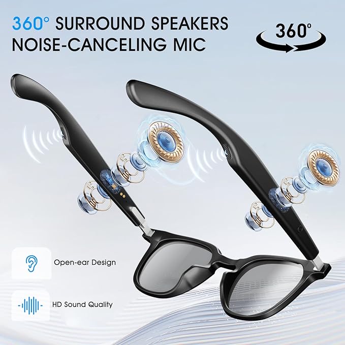 AI Smart Glasses for Men & Women, 140+ Languages AI Translation Glasseswith Open-Ear Stereo Speakers, Indoor/Outdoor Auto-tinting Smart Sunglasses | UV400 Protection & Anti-Blue AI Glasses