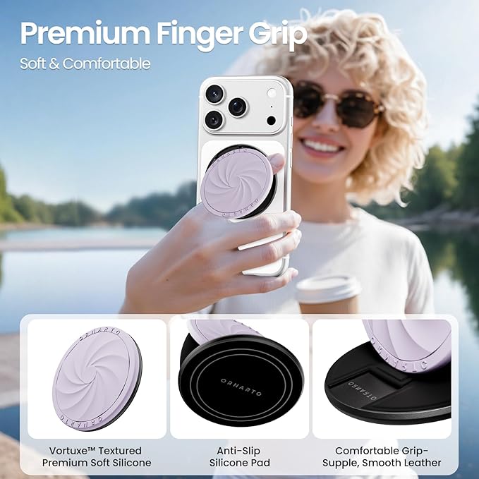 ORNARTO Vortuxe for MagSafe Phone Grip with Kickstand, Soft Liquid Silicone Finger Loop Grip, Phone Ring Holder for Back of Phone, Premium Build & Comfy Touch, Purple