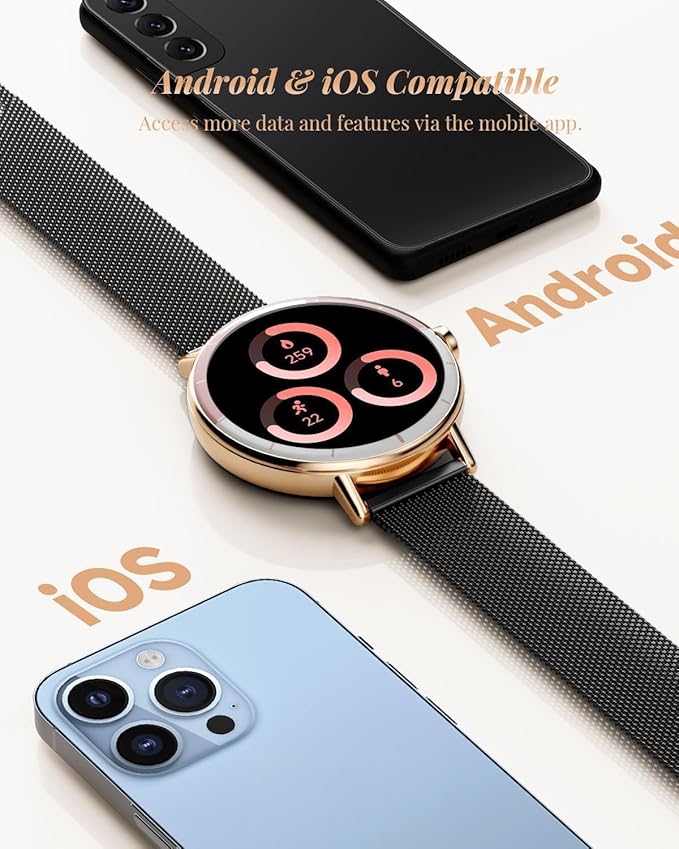 TOOBUR Smart Watch for Women Men with Two Bands, 40mm HD Smartwatch, Compatible with Android & iOS, Answer/Make Calls, Fitness Watch with Step/Sleep/HR Tracker, IP68, Stylish Gift, Black-Gold