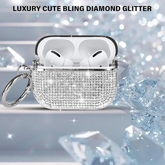 LUVI for AirPods 4 Diamond Case Rhinestone Bling Glitter Crystal Shiny Sparkle Cute Cover for Girls Women Wireless Charging Luxury Skin for Apple AirPods 4 Silver