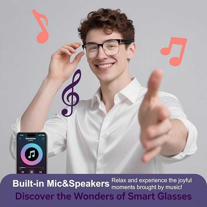 AI Smart Wireless Bluetooth Translation Glasses for Men/Women with Speakers/Bluetooth&140+ Languages Translation Sports/Travel/Drive/Busniess (G6+AI+Color Change Lenses+Silver)