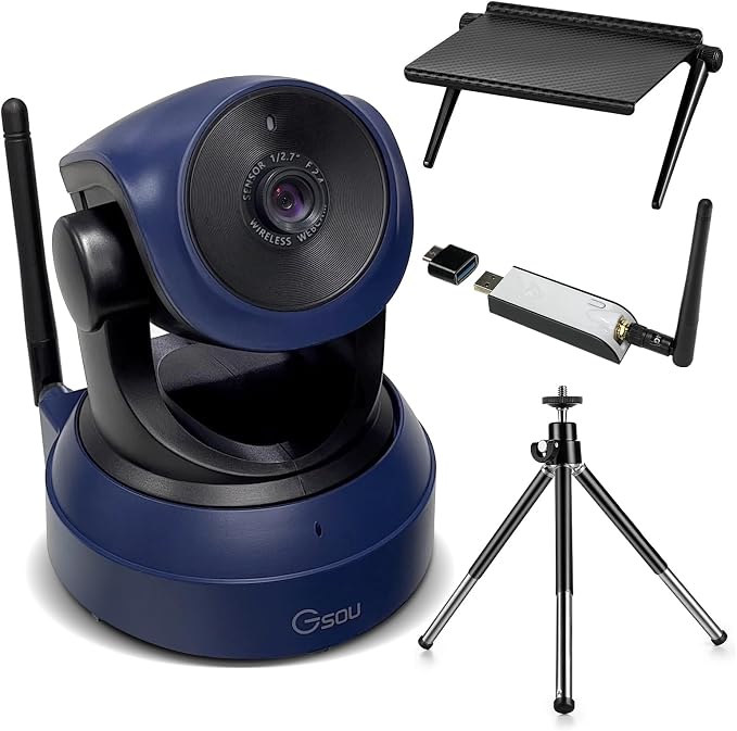 Gsou Wireless Webcam for PC/Wireless Streaming Camera, 1080P HD Webcams/USB Plug and Play Webcam for Zoom Meeting,Skype,OBS(with Mini Tripod Stand), Adjustable Computer Camera for Mac/Laptop/MacBook