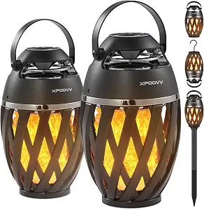 Xpoovv Outdoor Speakers Bluetooth Waterproof,Gifts for Men Women Dad Father,LED Flame Speaker Portable Bluetooth Speakers with Stakes/Poles/Hook Loud Sound 24H Playtime for Patio/Party/Camping 2 Pack
