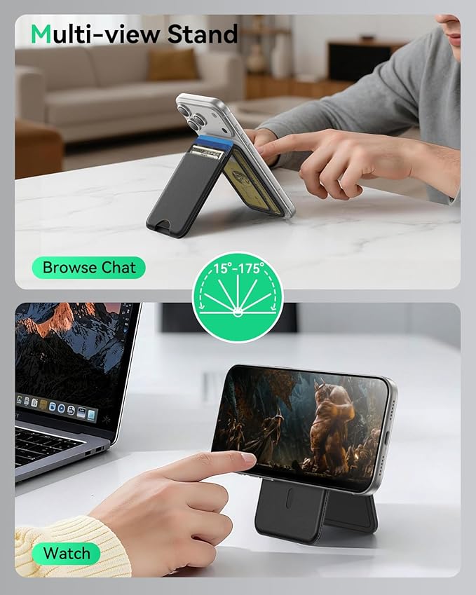 for MagSafe Wallet with Stand, 5 Card Holder, Slim Leather Magnetic Wallet for iPhone 17/16/15/14/13/12 Pro Max Plus Air Series, 3 Card Slots & 1 Cash Slot,Black