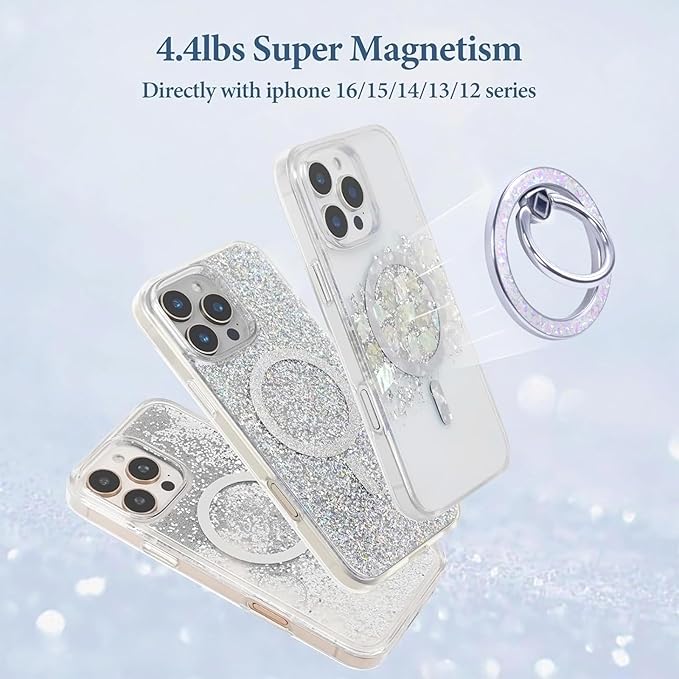 Magnetic Phone Ring for MagSafe Grip [Super Magnet] Stylish Twinkle Ring Holder Stand with, magsafe pop Socket, Mag Safe Accessory for iPhone 16/15/14/13 Pro Max Plus
