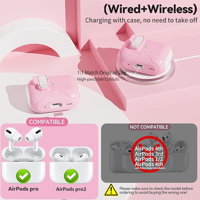 for AirPods Pro 2 Case with Safety Lock & Phone Stand, Auto Opening AirPods Pro Case Cover Compatible with Airpods Pro 2nd/1st Generation Cases for Women Girly with Cleaner,Lanyard, Drop Protective